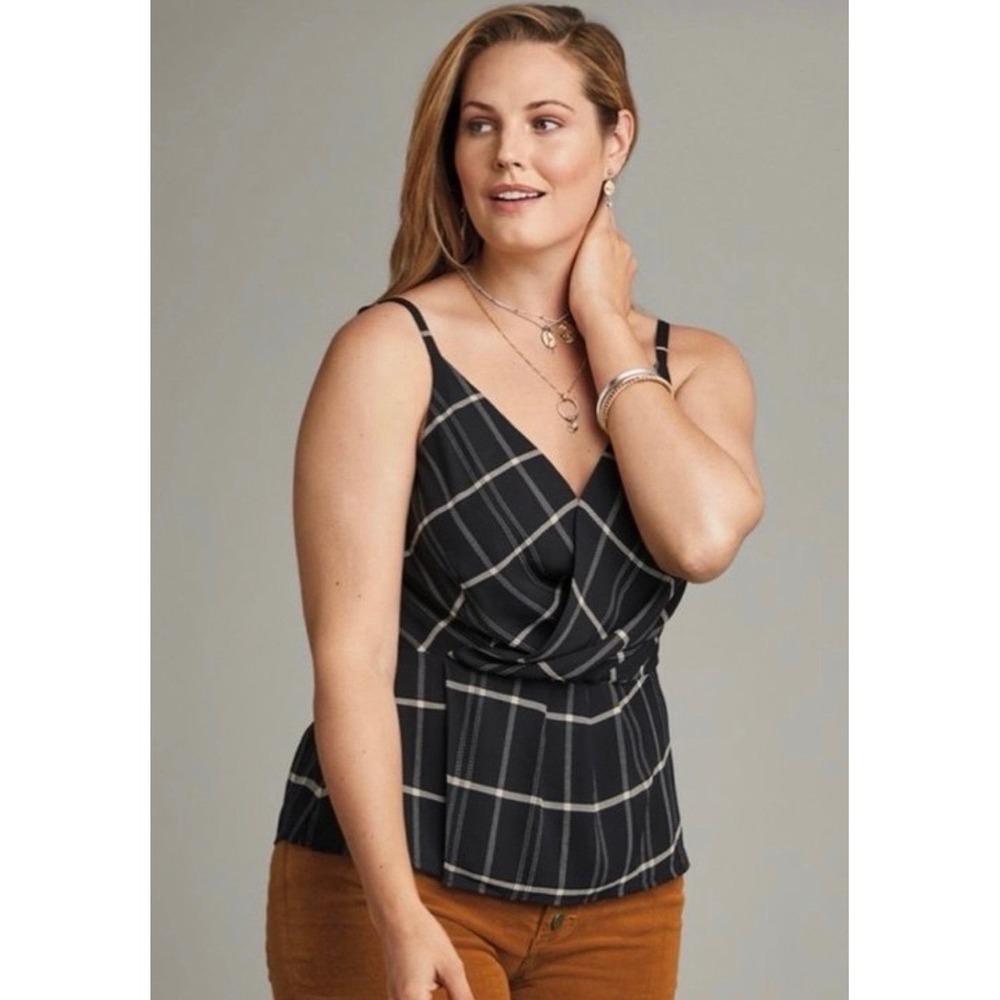 Cabi Check Crossover Cami Black White Plaid Peplum Tank Top 3986 Size 12 NEW